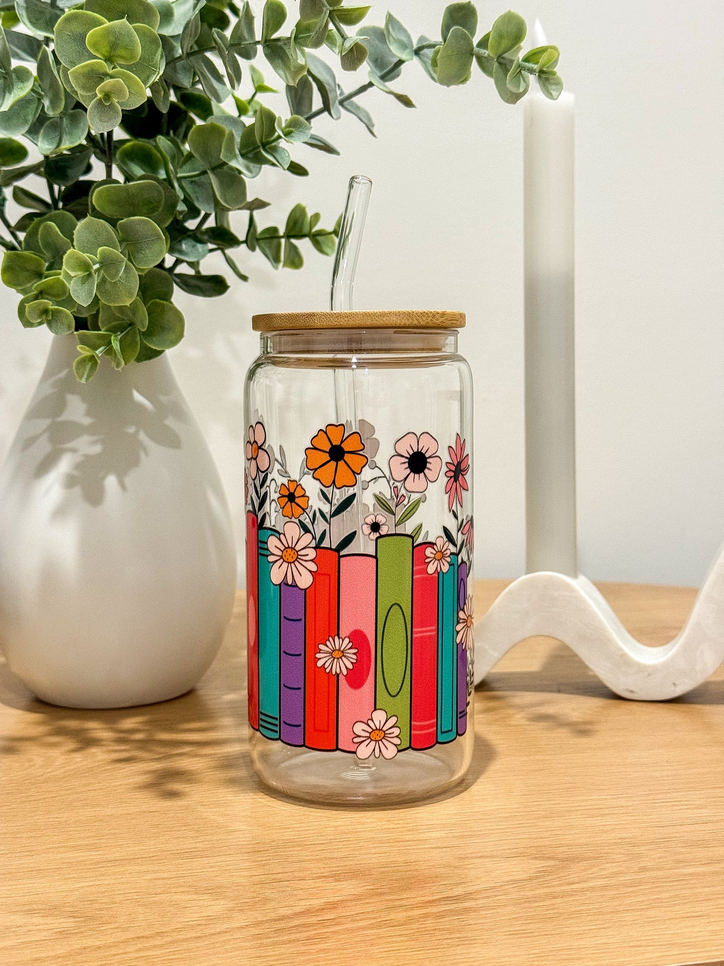 Books & Blooms Glass Cup