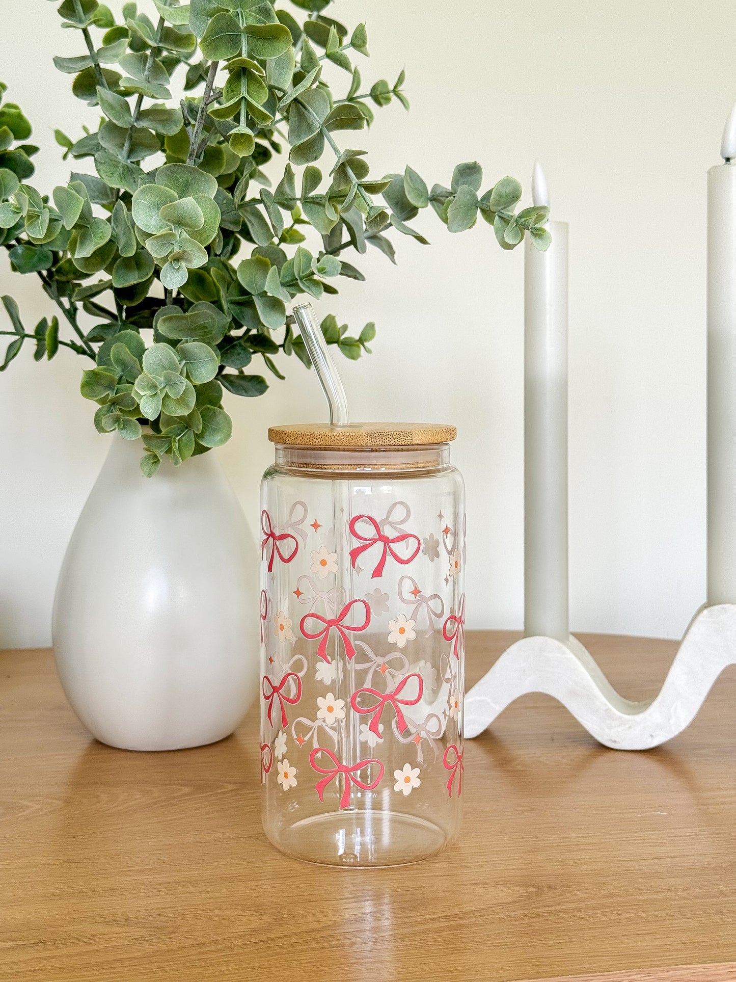 Pink Bows Glass Cup