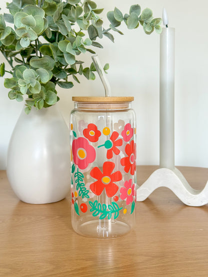 Retro Floral Glass Cup
