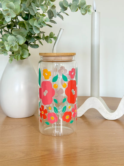 Retro Floral Glass Cup