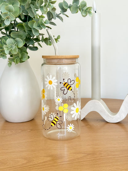 Bees & Flowers Glass Cup