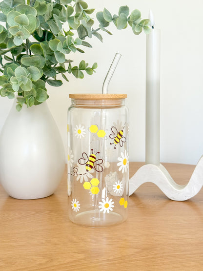 Bees & Flowers Glass Cup