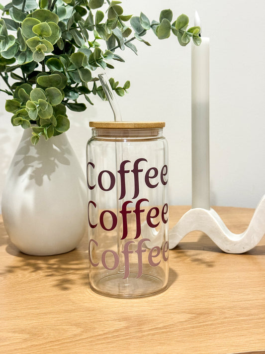 "Coffee, Coffee, Coffee" Glass Cup