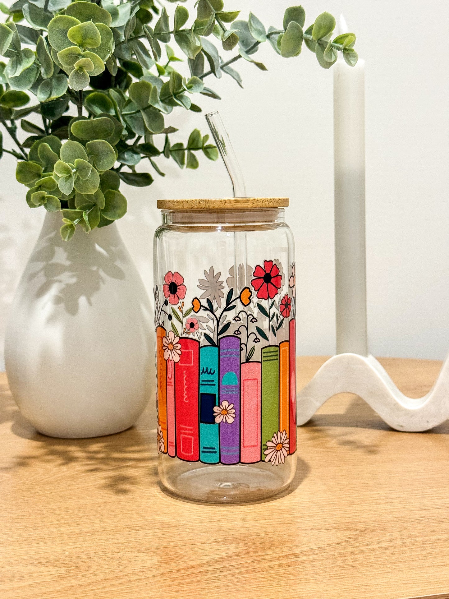 Books & Blooms Glass Cup