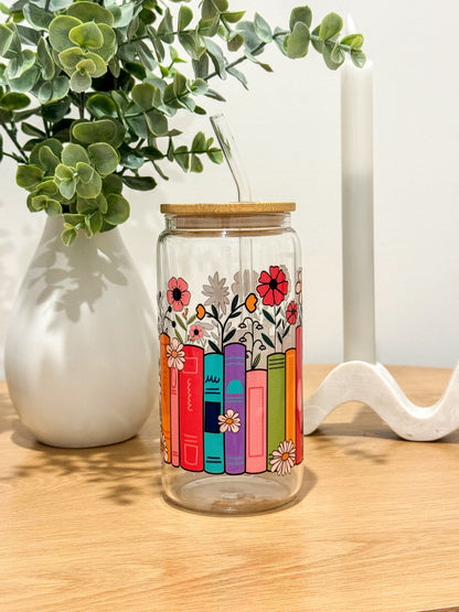 Books & Blooms Glass Cup