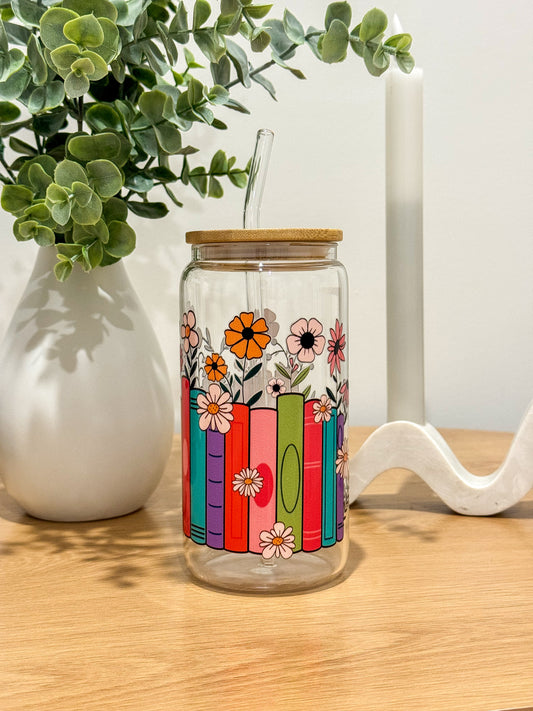 Books & Blooms Glass Cup